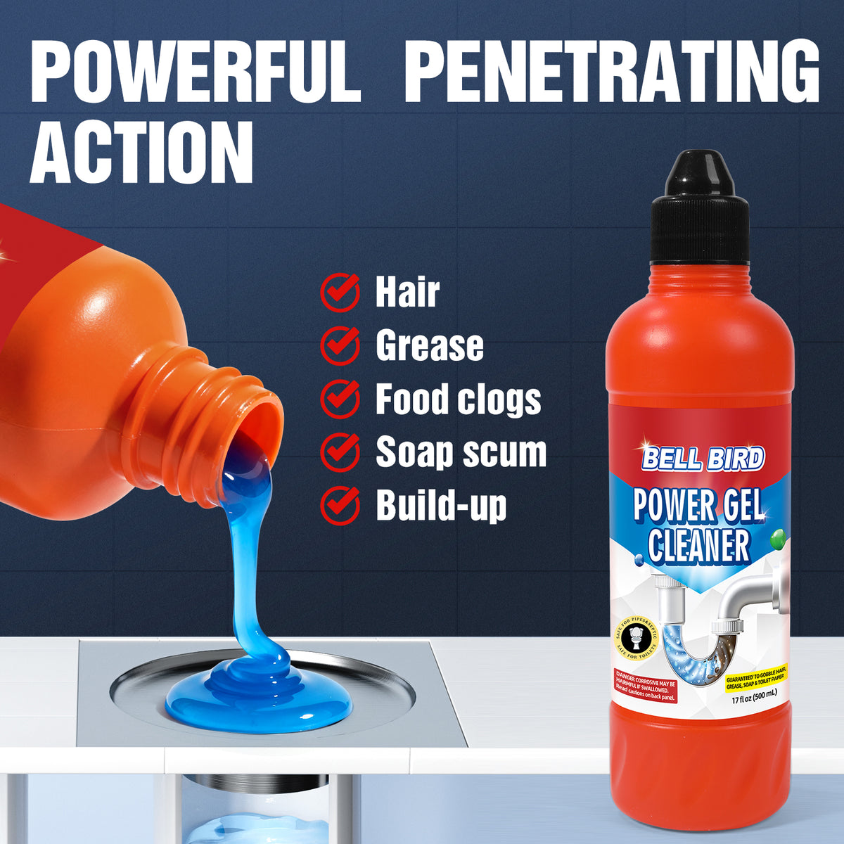 Bell Bird Power Gel Drain Cleaner-Two bottles