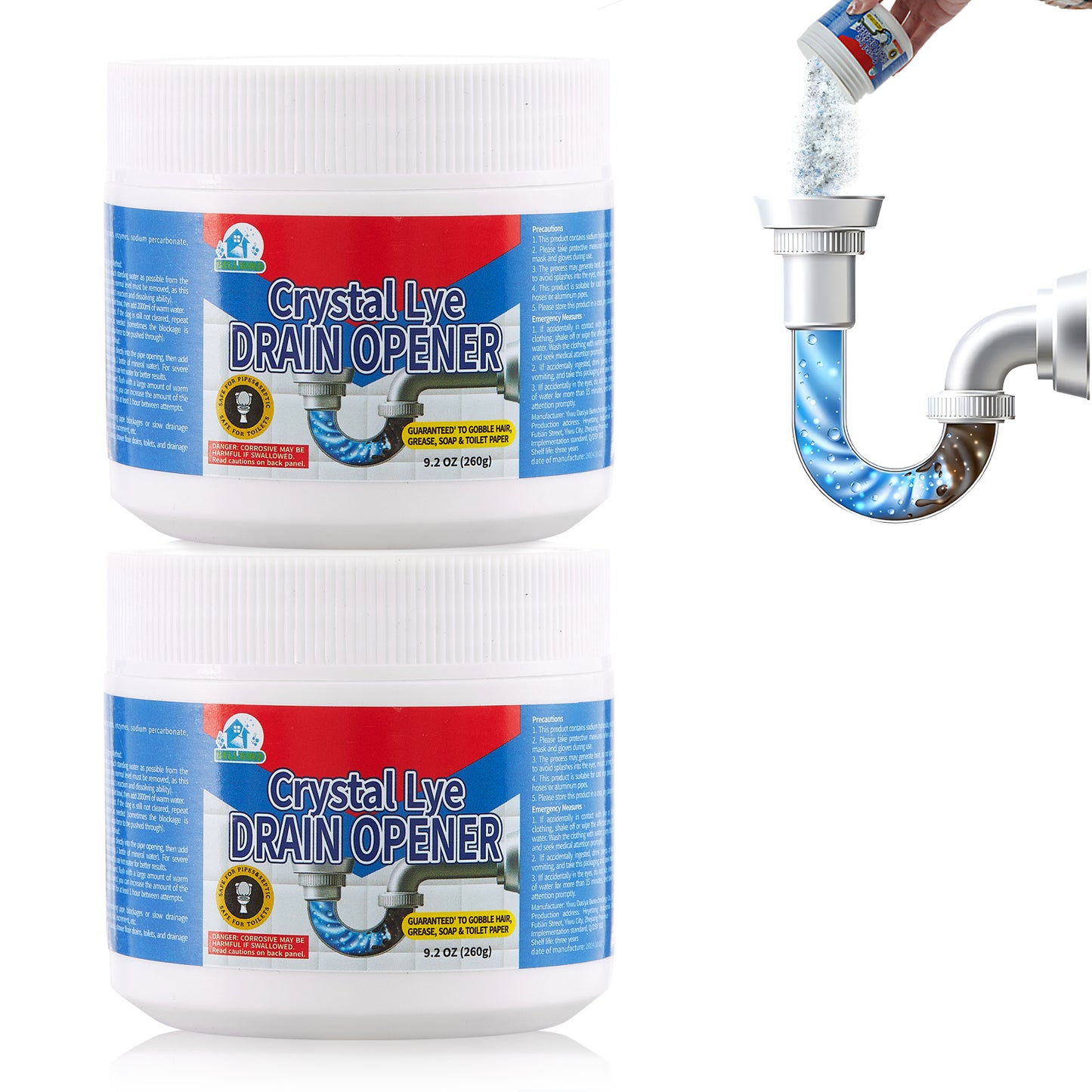 Bell Bird Crystal Lye Drain Opener, Pure Sodium Hydroxide Pellets, Powerful Clog Remover for Bathroom & Kitchen Sinks, Drains, and Shower Pipes