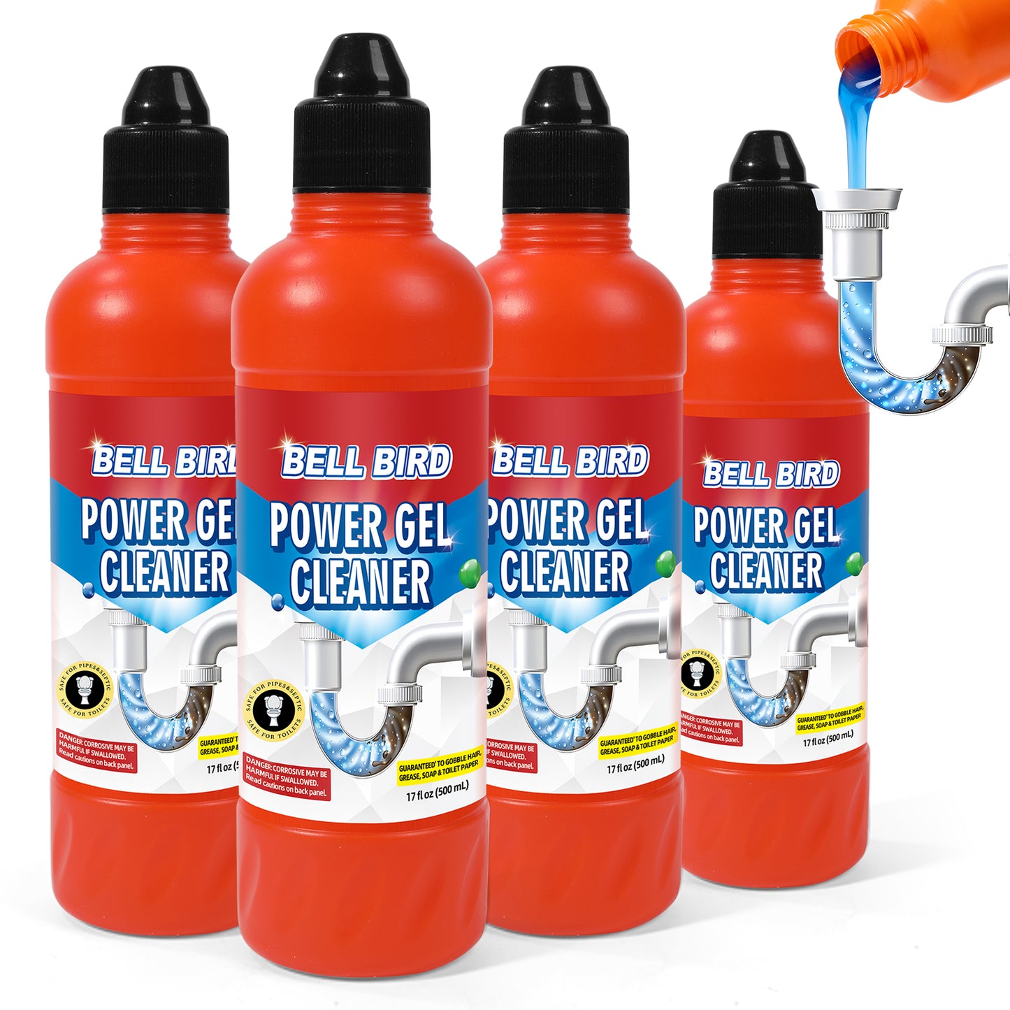 Bell Bird Power Gel Drain Cleaner | Cuts Through Standing Water to Dissolve Hair, Grease, Soap Scum & Toilet Paper | Safe for Septic Systems, Pipes & Garbage Disposals
