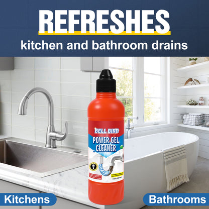 Bell Bird Power Gel Drain Cleaner | Cuts Through Standing Water to Dissolve Hair, Grease, Soap Scum & Toilet Paper | Safe for Septic Systems, Pipes & Garbage Disposals