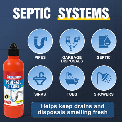 Bell Bird Power Gel Drain Cleaner | Cuts Through Standing Water to Dissolve Hair, Grease, Soap Scum & Toilet Paper | Safe for Septic Systems, Pipes & Garbage Disposals