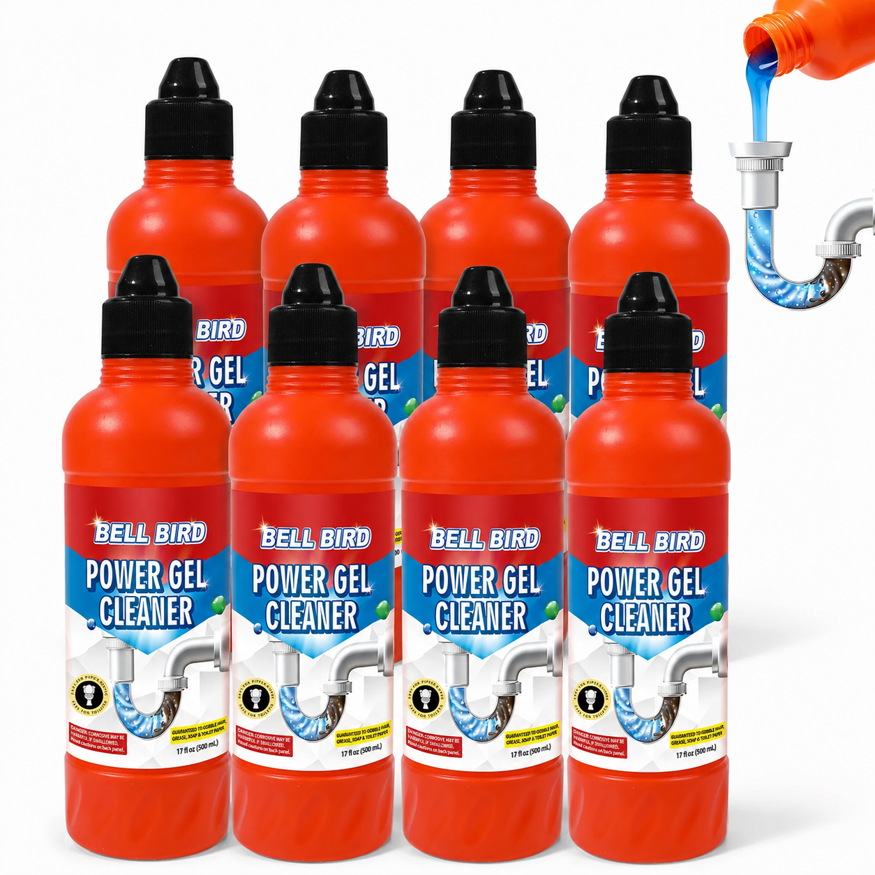 Bell Bird Power Gel Drain Cleaner-Eight bottles